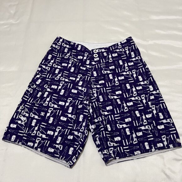 DC Shoes Skate Surf Purple White Snap Button Swim Trunks Board Shorts 32 Act. 30 - Picture 1 of 13